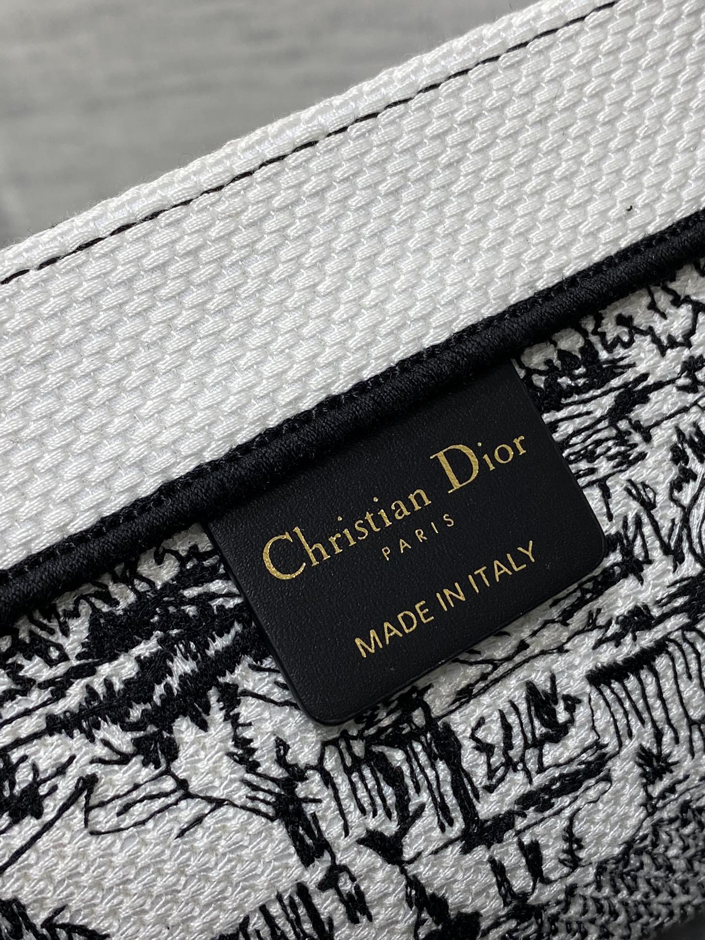 Christian Dior Medium Book Tote Bag - White and Black Plan de Paris Embroidery