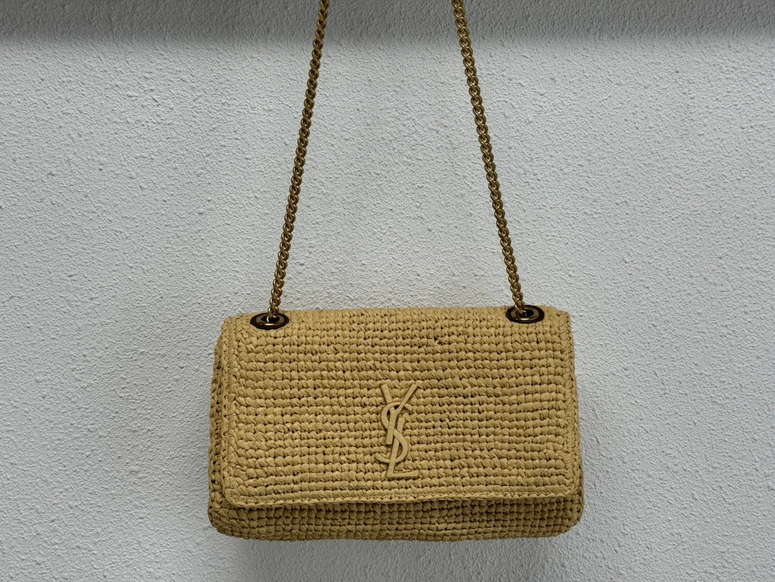 Saint Laurent Jamie Medium Shoulder Bag in Raffia with Gold-Tone Hardware