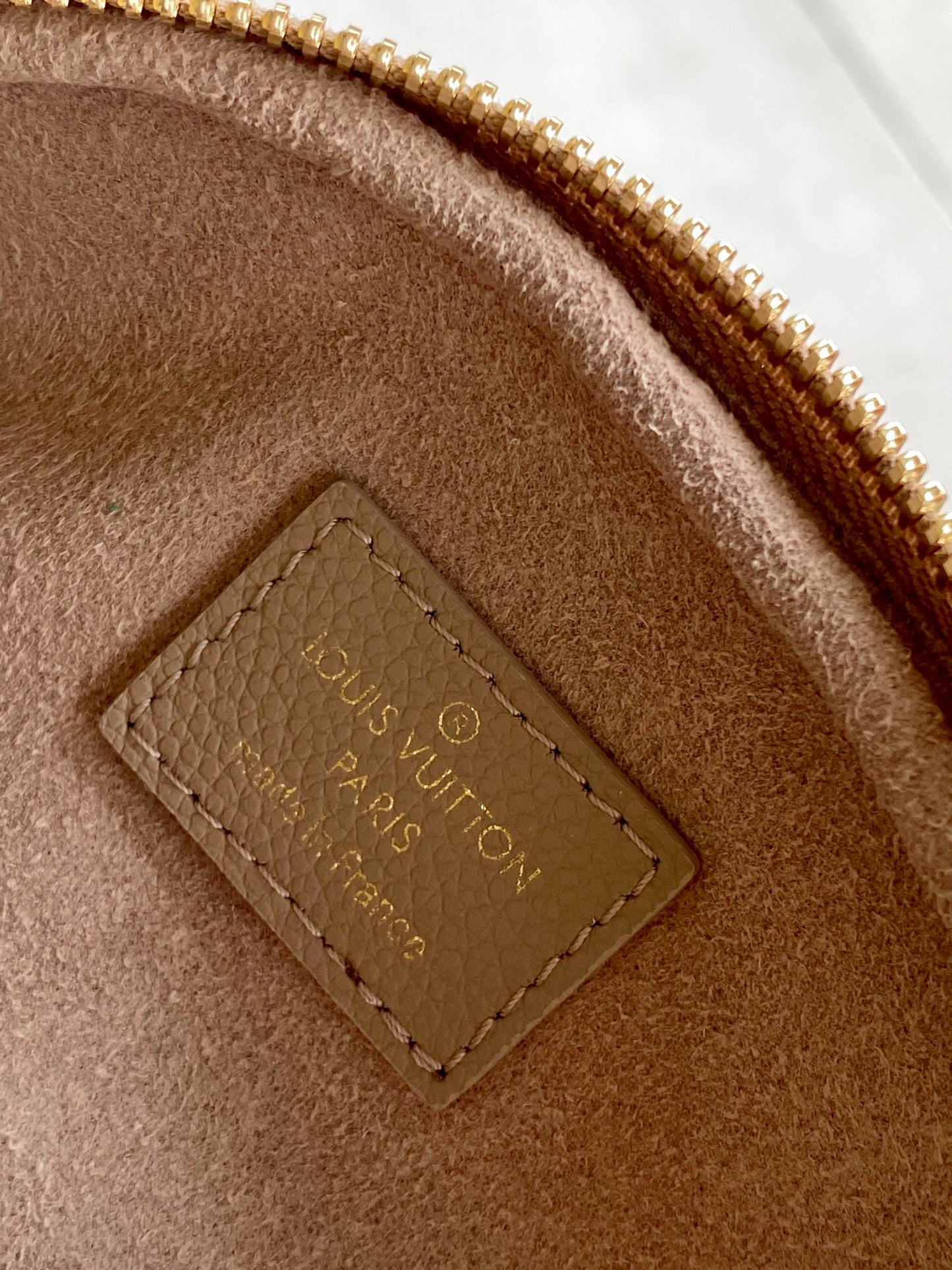 Louis Vuitton Taupe Embossed Leather Crossbody Bag with Gold Chain Strap