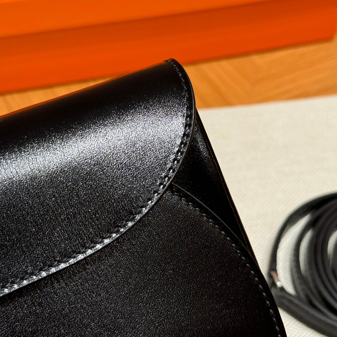 Hermès O'Maillon Black Leather Clutch Wallet with Silver Hardware