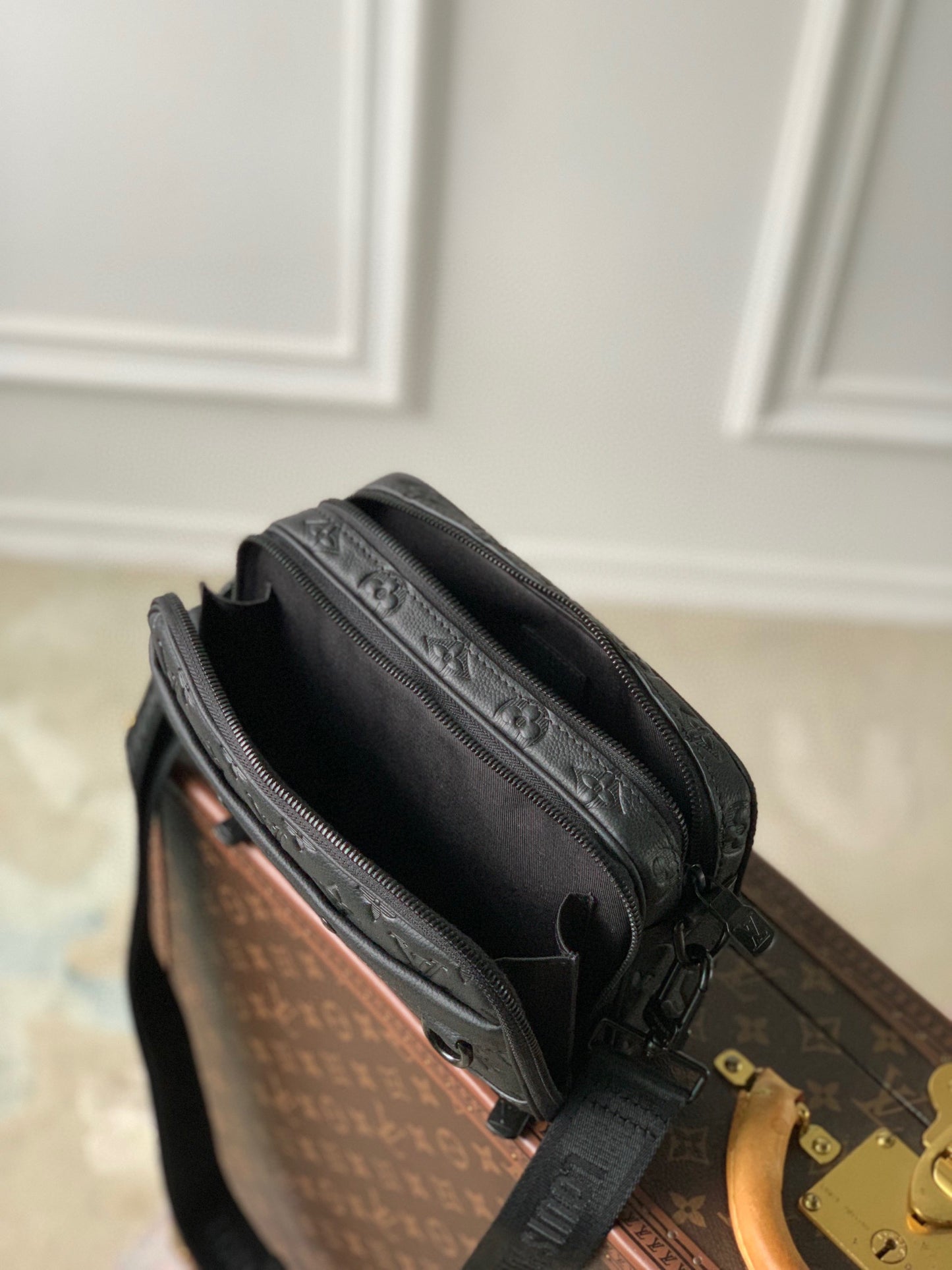 Louis Vuitton Monogram Shadow Leather Crossbody Messenger Bag - Black
