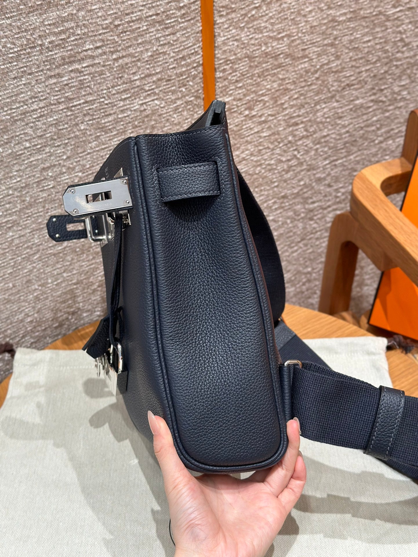 Luxury Black Grained Leather Kelly Style Backpack & Crossbody Messenger Bag