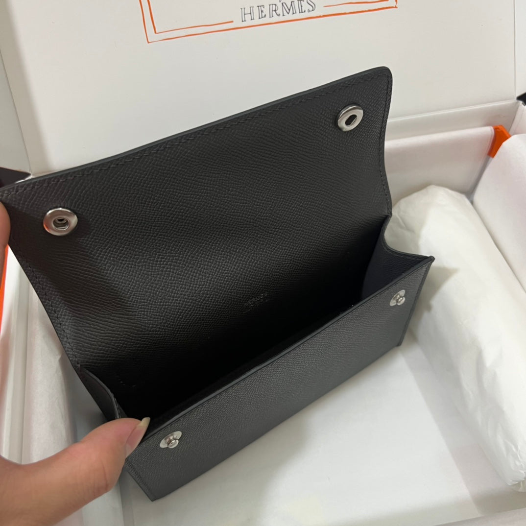 Hermès Gray Leather Crossbody Wallet Bag with Clou de Selle Snaps