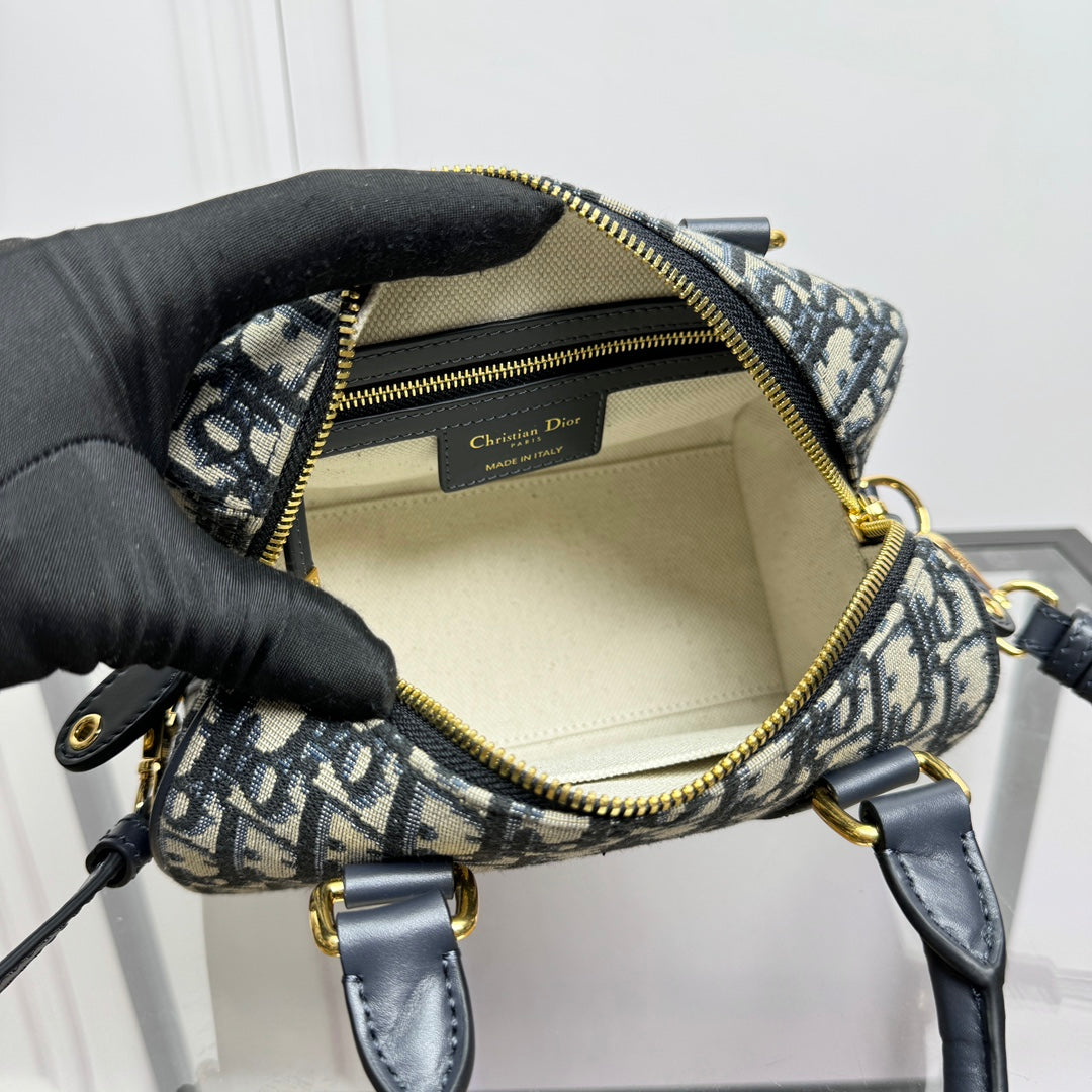 Dior Blue Monogram Canvas Mini Boston Bag with Leather Shoulder Strap