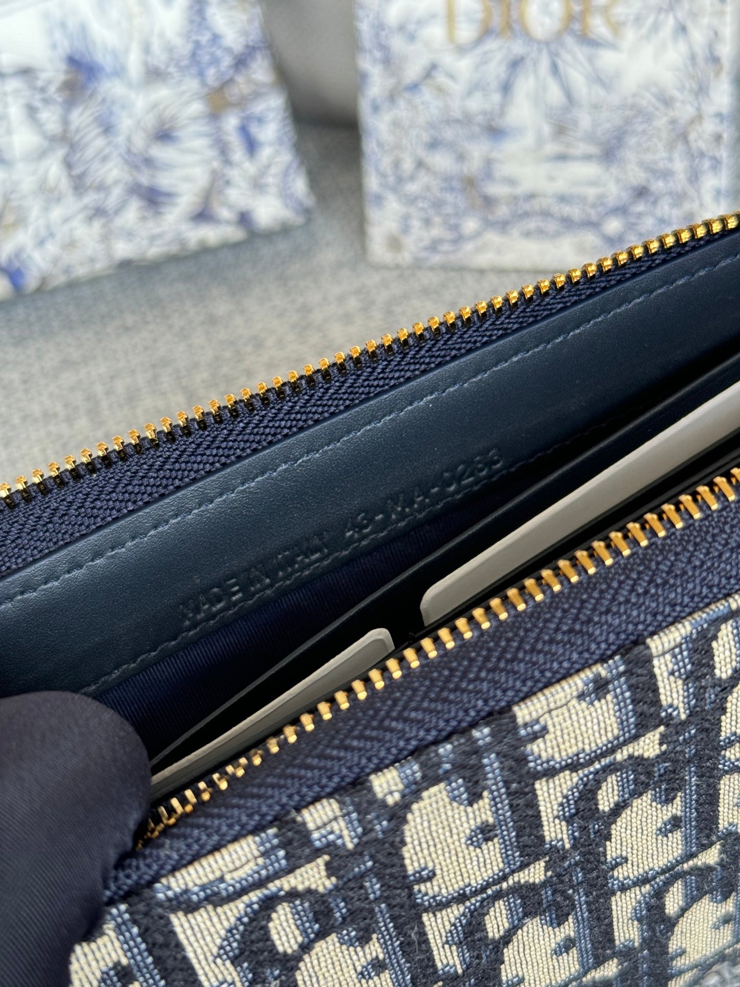 Dior Oblique Large Travel Zip Pouch Blue and Beige Jacquard Canvas