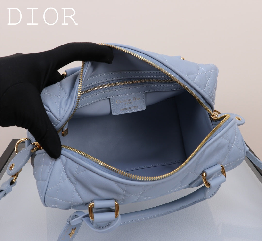 Christian Dior Caro Small Cannage Quilted Leather D-Bag - Light Blue