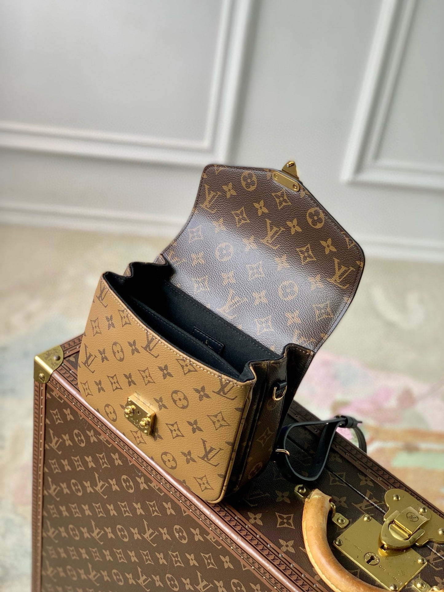 Louis Vuitton Monogram Reverse Canvas Crossbody Bag with Gold S-Lock Hardware