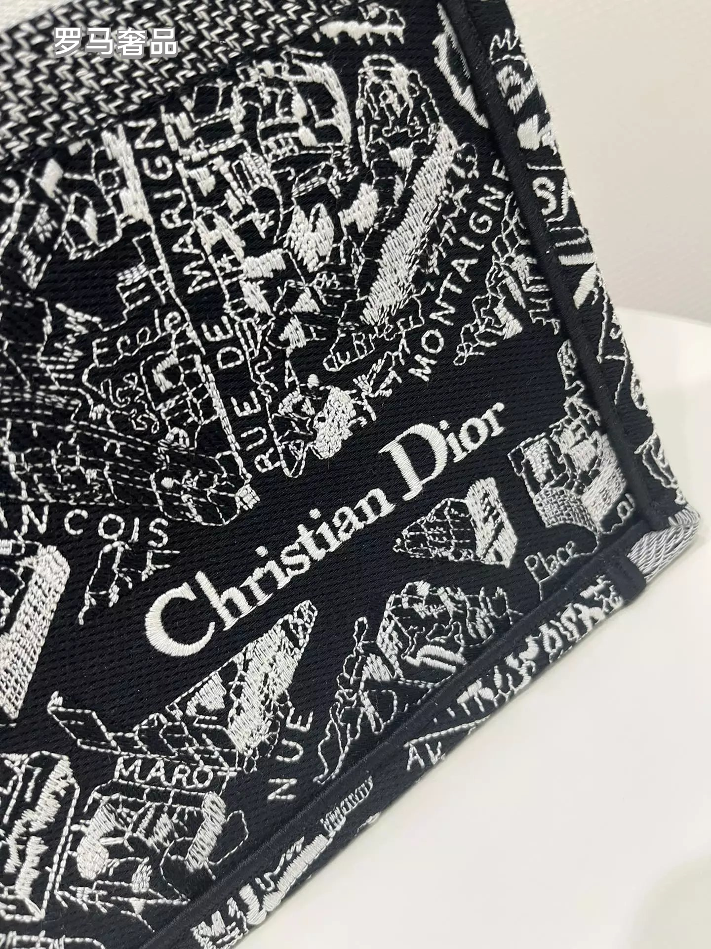 Dior Black and White Paris Street Map Embroidered Canvas Tote Bag