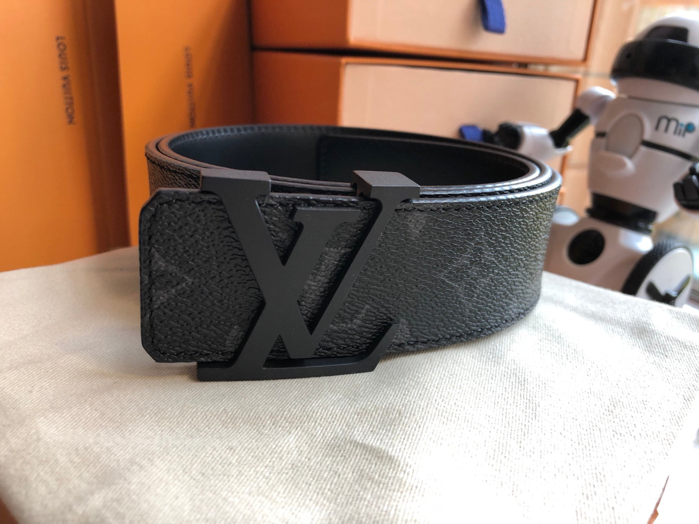 Louis Vuitton Men's LV Initiales 40mm Reversible Belt, Monogram Eclipse Canvas, Black Matte Buckle
