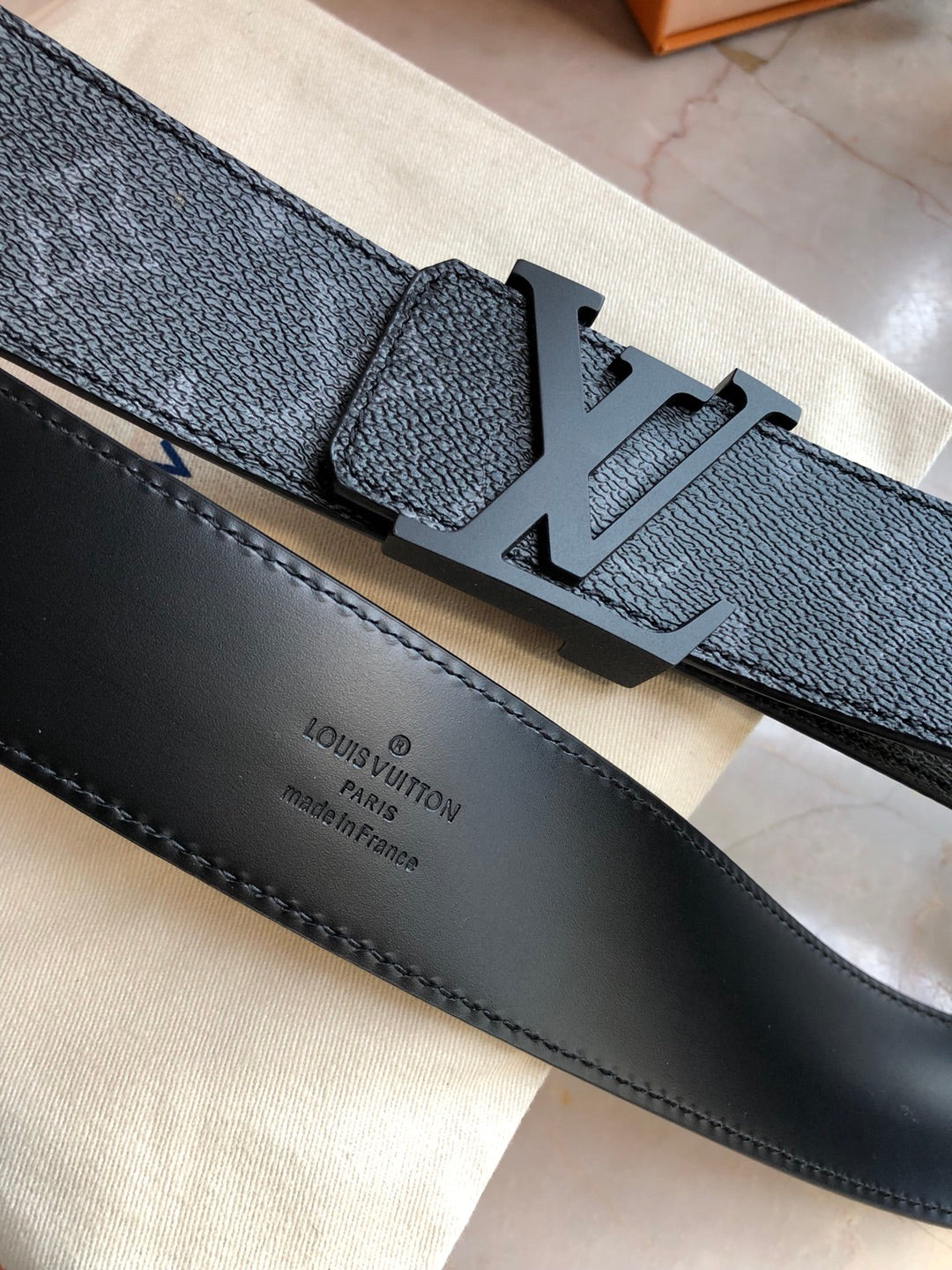 Louis Vuitton Men's LV Initiales 40mm Reversible Belt, Monogram Eclipse Canvas, Black Matte Buckle