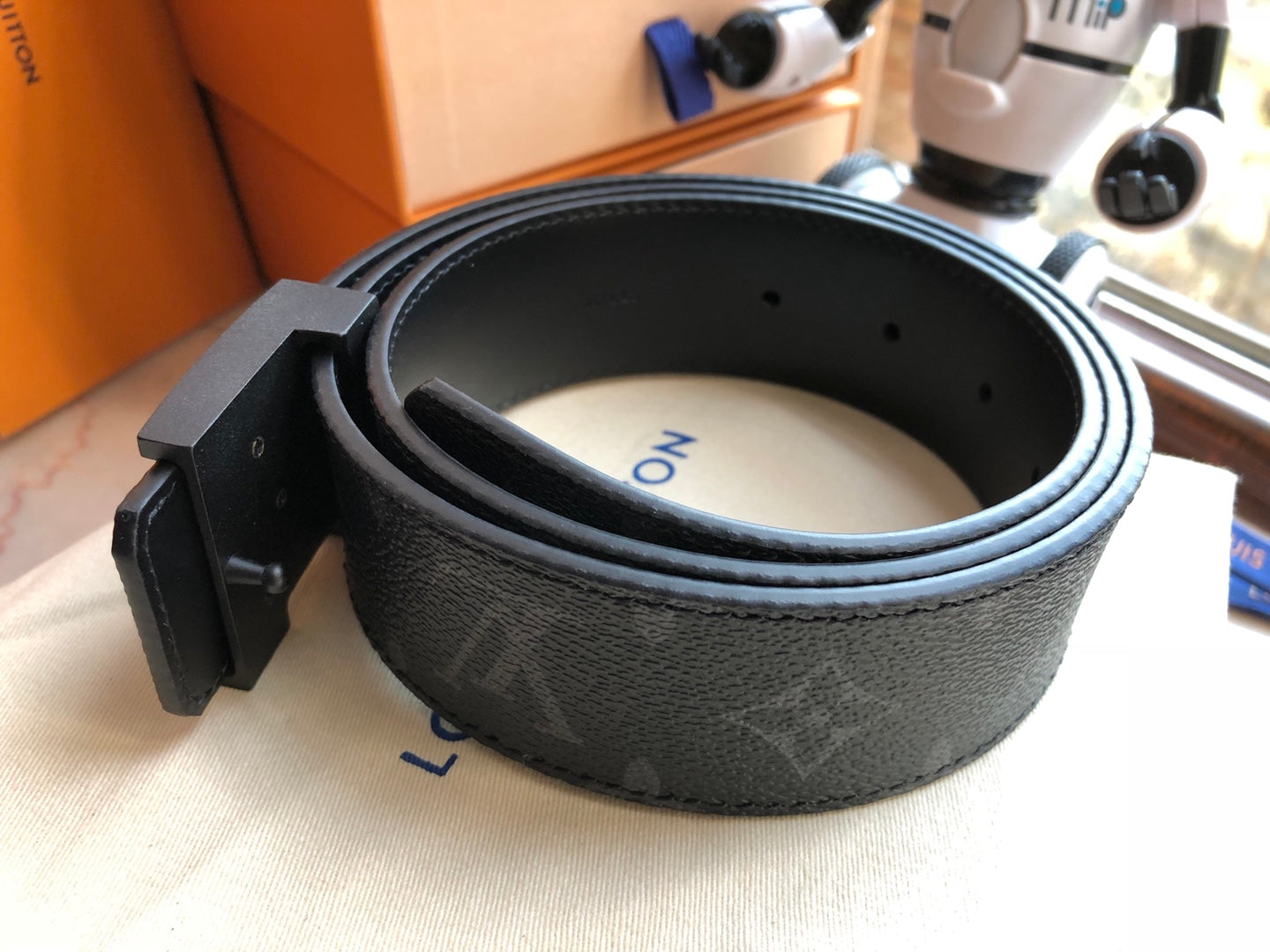 Louis Vuitton Men's LV Initiales 40mm Reversible Belt, Monogram Eclipse Canvas, Black Matte Buckle