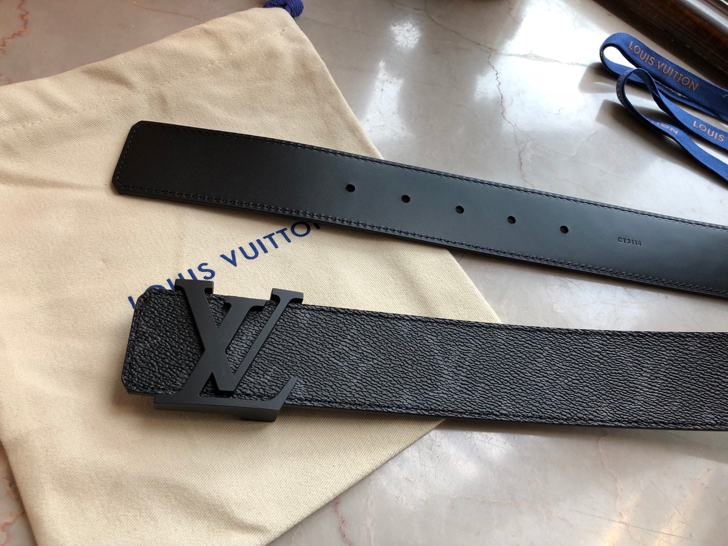 Louis Vuitton Men's LV Initiales 40mm Reversible Belt, Monogram Eclipse Canvas, Black Matte Buckle