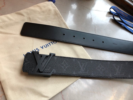 Louis Vuitton Men's LV Initiales 40mm Reversible Belt, Monogram Eclipse Canvas, Black Matte Buckle