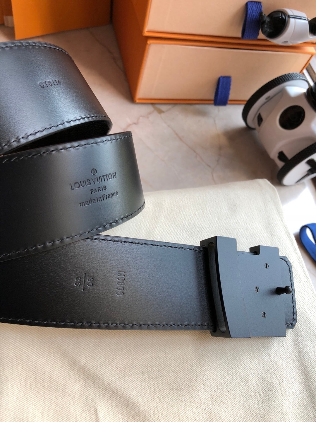Louis Vuitton Men's LV Initiales 40mm Reversible Belt, Monogram Eclipse Canvas, Black Matte Buckle