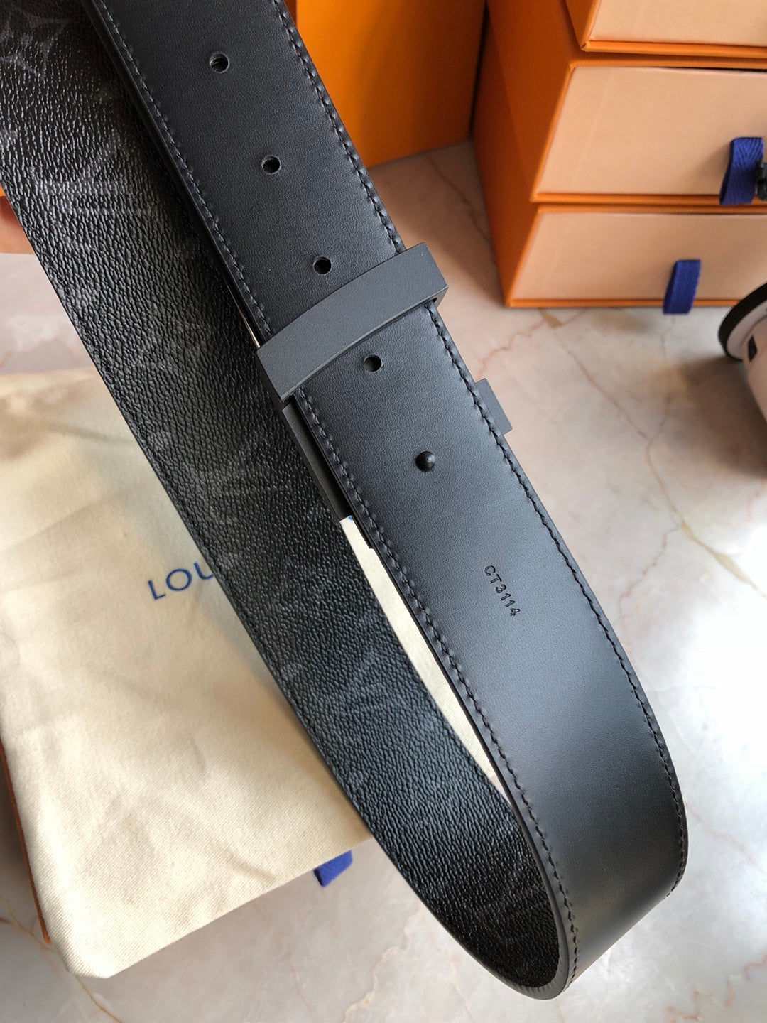 Louis Vuitton Men's LV Initiales 40mm Reversible Belt, Monogram Eclipse Canvas, Black Matte Buckle