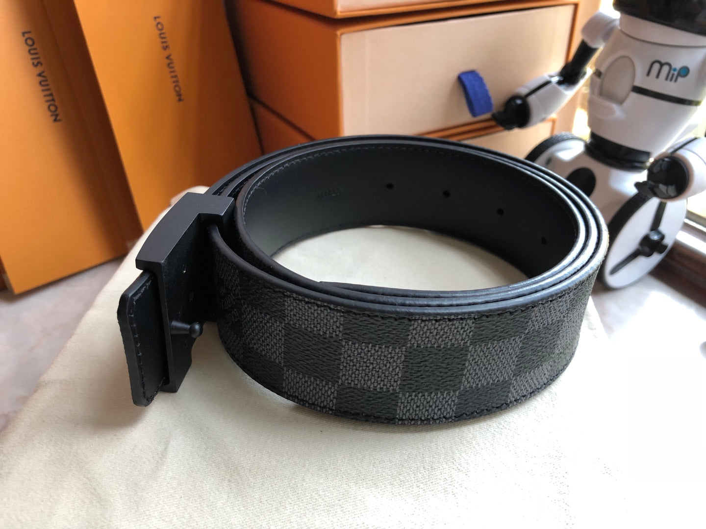 Louis Vuitton LV Initiales 40mm Reversible Belt, Damier Graphite Canvas &amp; Black Leather, Matte Black Buckle