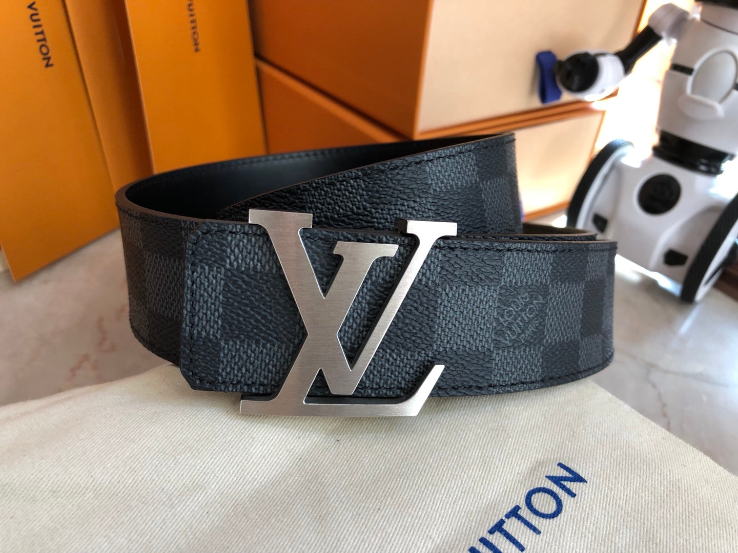 Louis Vuitton Men's LV Initiales 40mm Belt - Damier Graphite Canvas with Silver-Tone Buckle