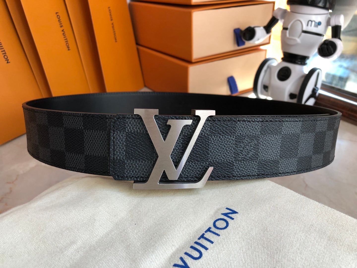 Louis Vuitton Men's LV Initiales 40mm Belt - Damier Graphite Canvas with Silver-Tone Buckle