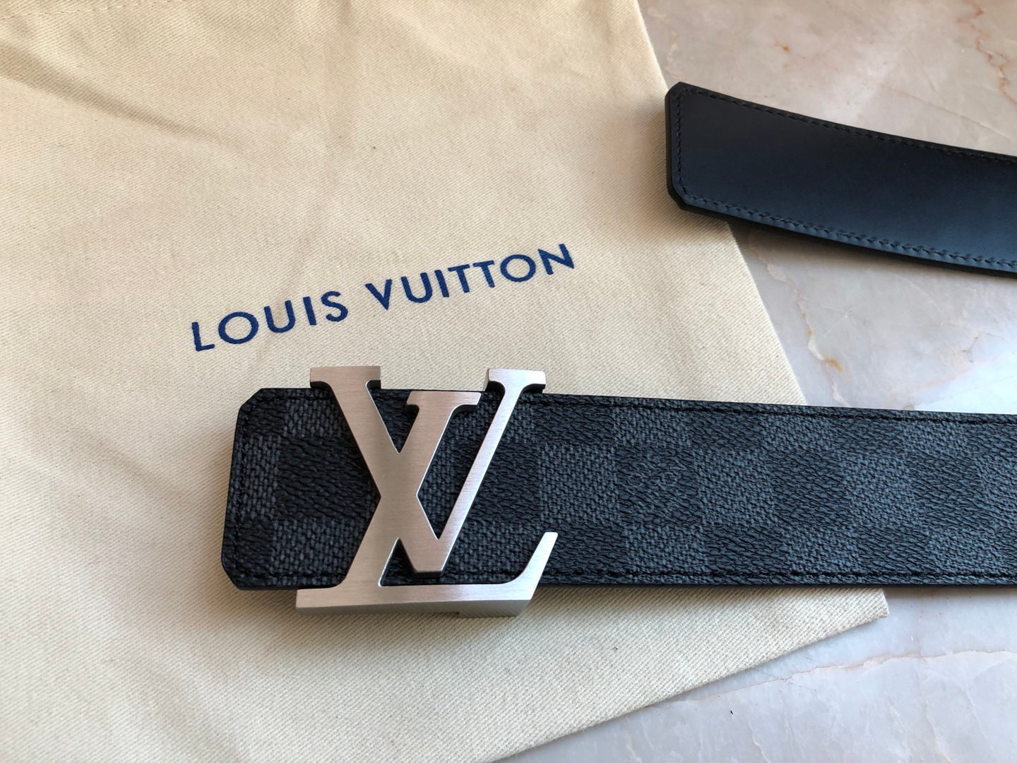 Louis Vuitton Men's LV Initiales 40mm Belt - Damier Graphite Canvas with Silver-Tone Buckle