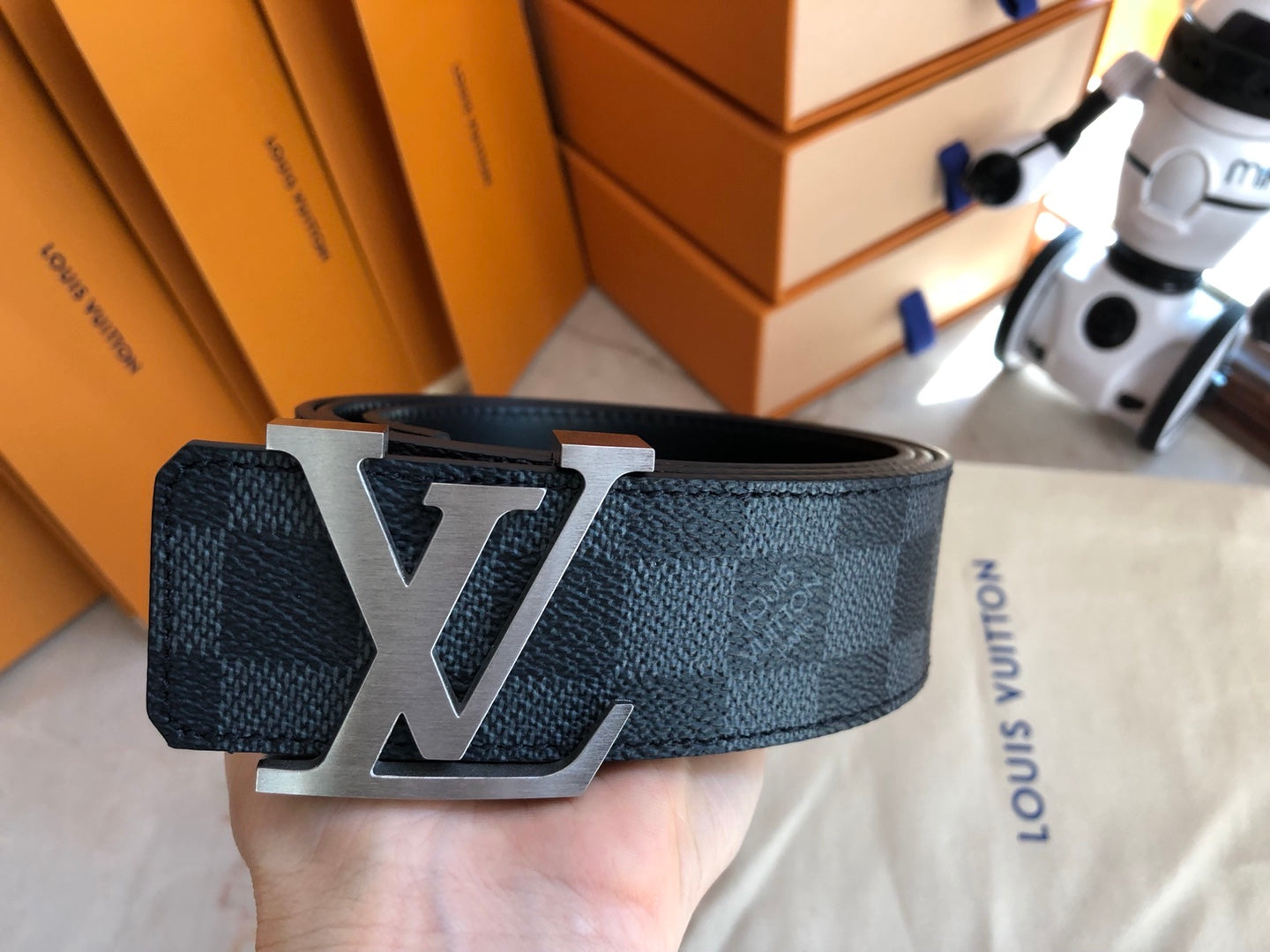 Louis Vuitton Men's LV Initiales 40mm Belt - Damier Graphite Canvas with Silver-Tone Buckle