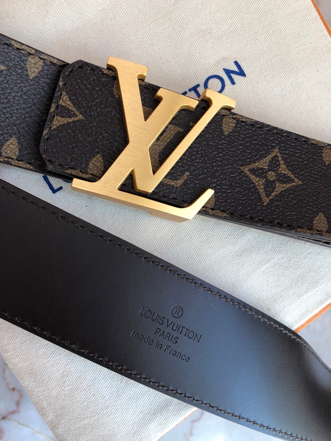 Louis Vuitton LV Initiales Belt in Monogram Canvas with Gold-Tone Buckle