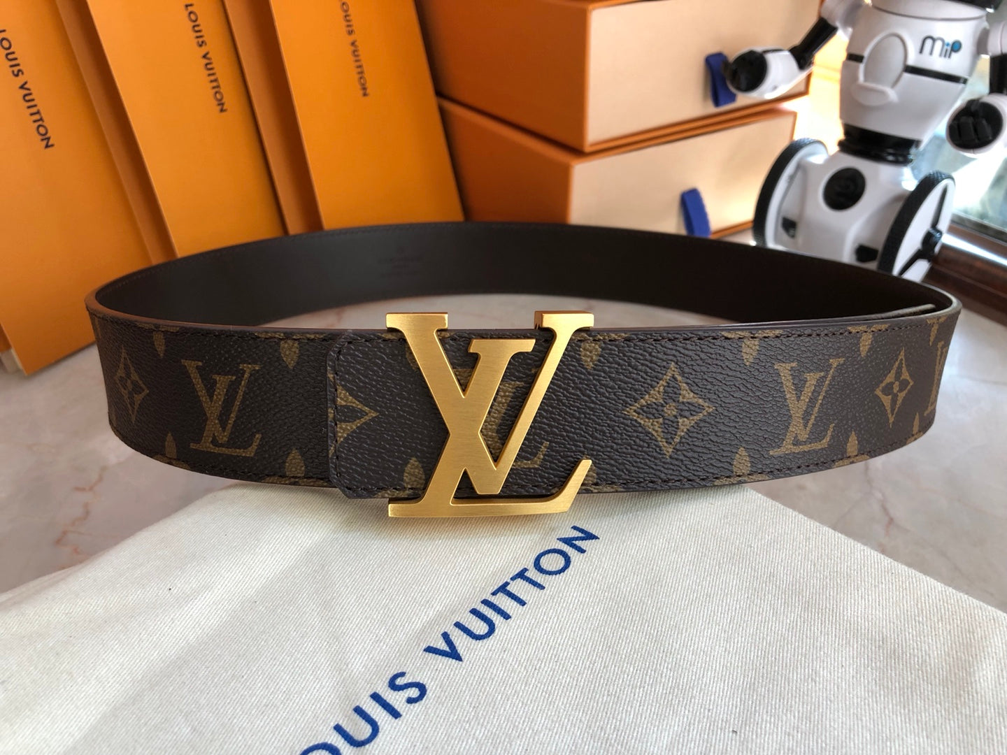 Louis Vuitton LV Initiales Belt in Monogram Canvas with Gold-Tone Buckle