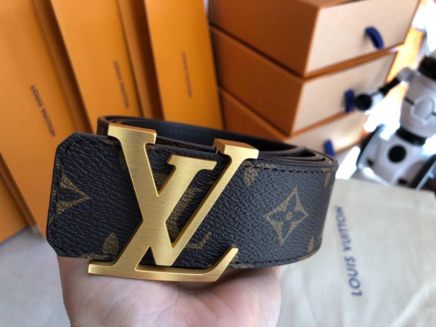 Louis Vuitton LV Initiales Belt in Monogram Canvas with Gold-Tone Buckle