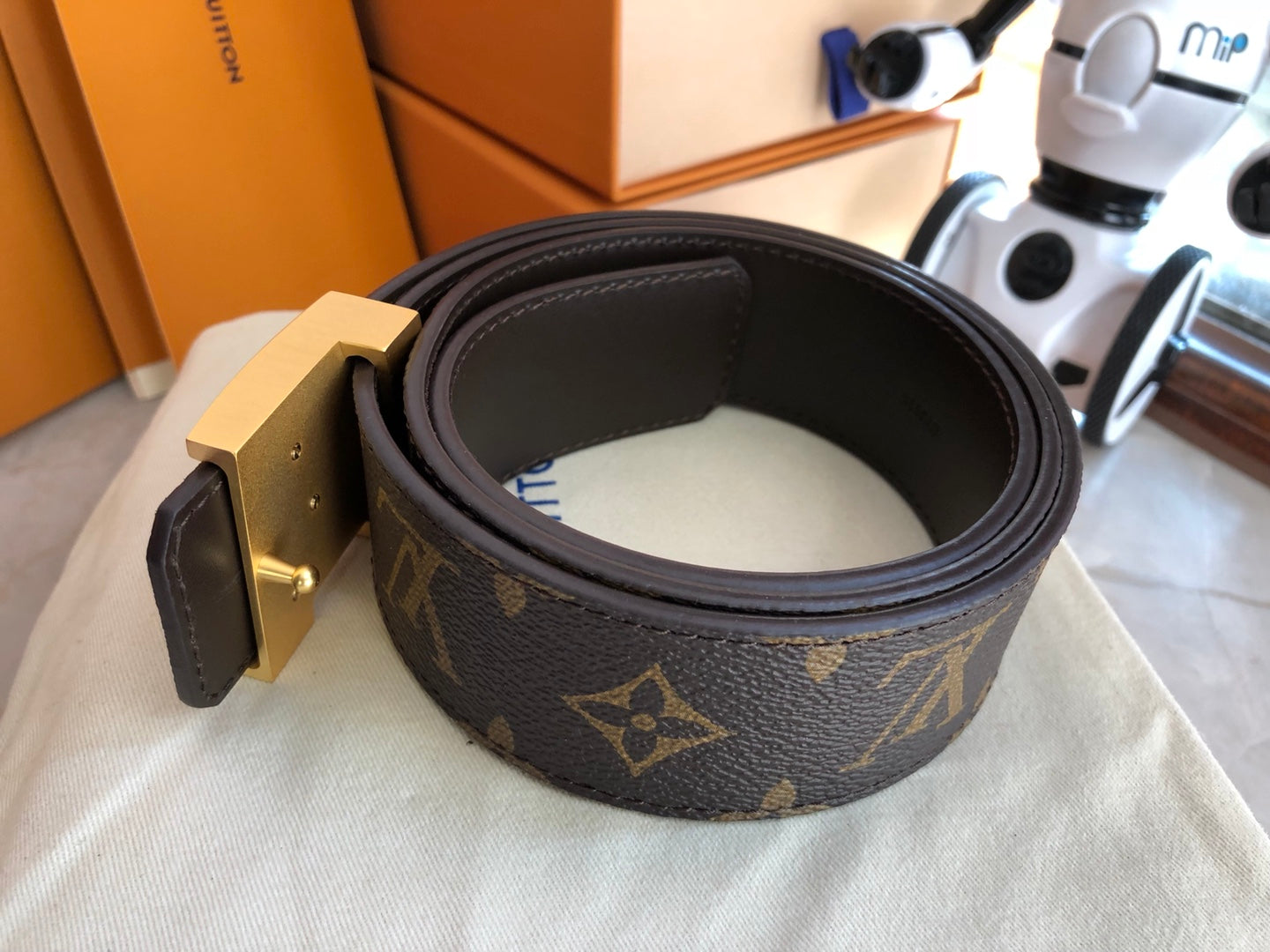 Louis Vuitton LV Initiales Belt in Monogram Canvas with Gold-Tone Buckle
