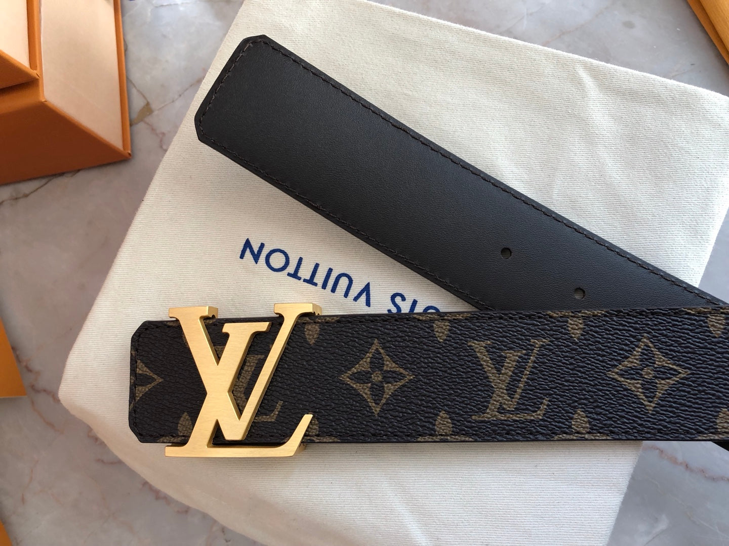 Louis Vuitton LV Initiales Belt in Monogram Canvas with Gold-Tone Buckle