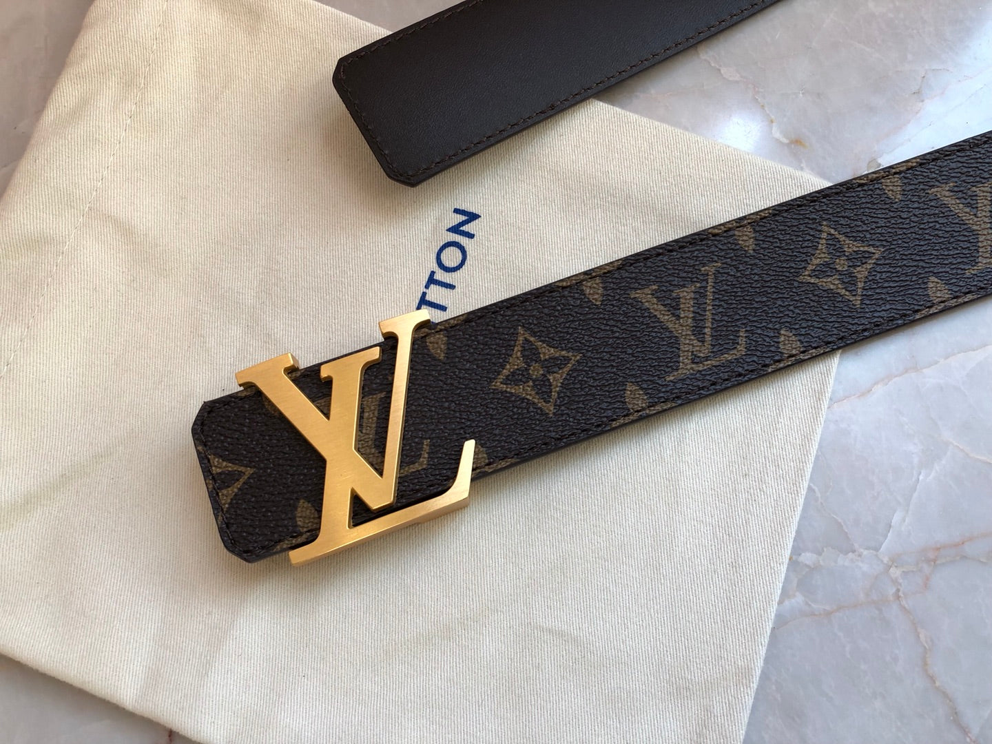 Louis Vuitton LV Initiales Belt in Monogram Canvas with Gold-Tone Buckle