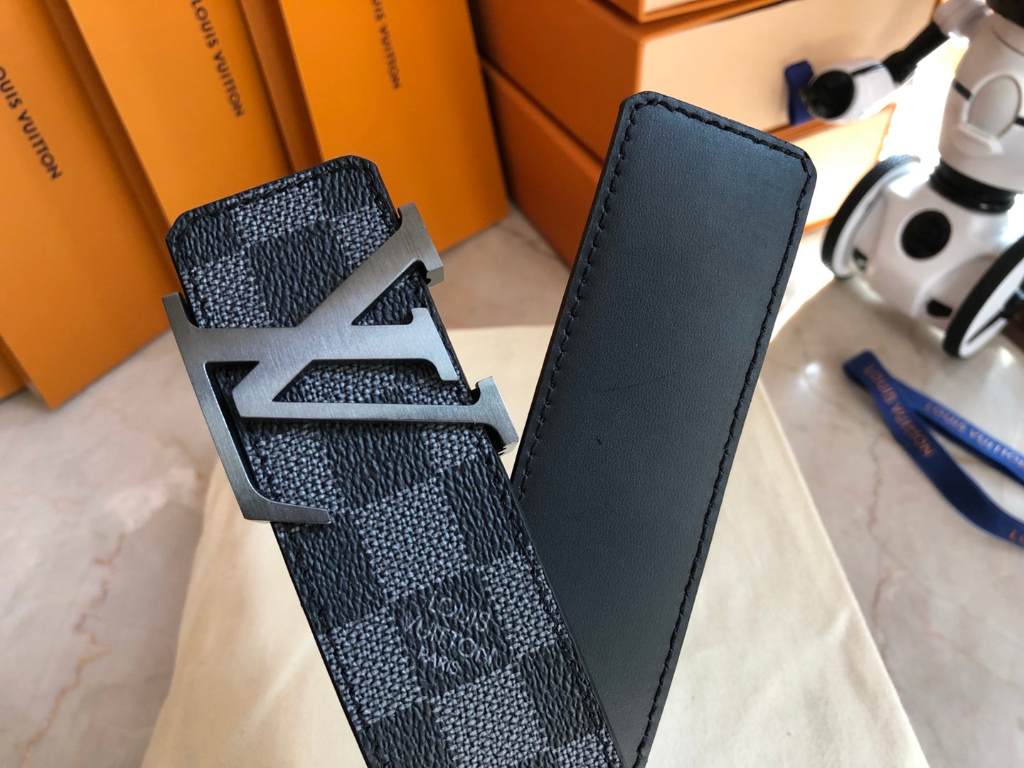 Louis Vuitton LV Initiales 40mm Reversible Belt - Damier Graphite Canvas with Matte Black Buckle, Men's Designer Accessory