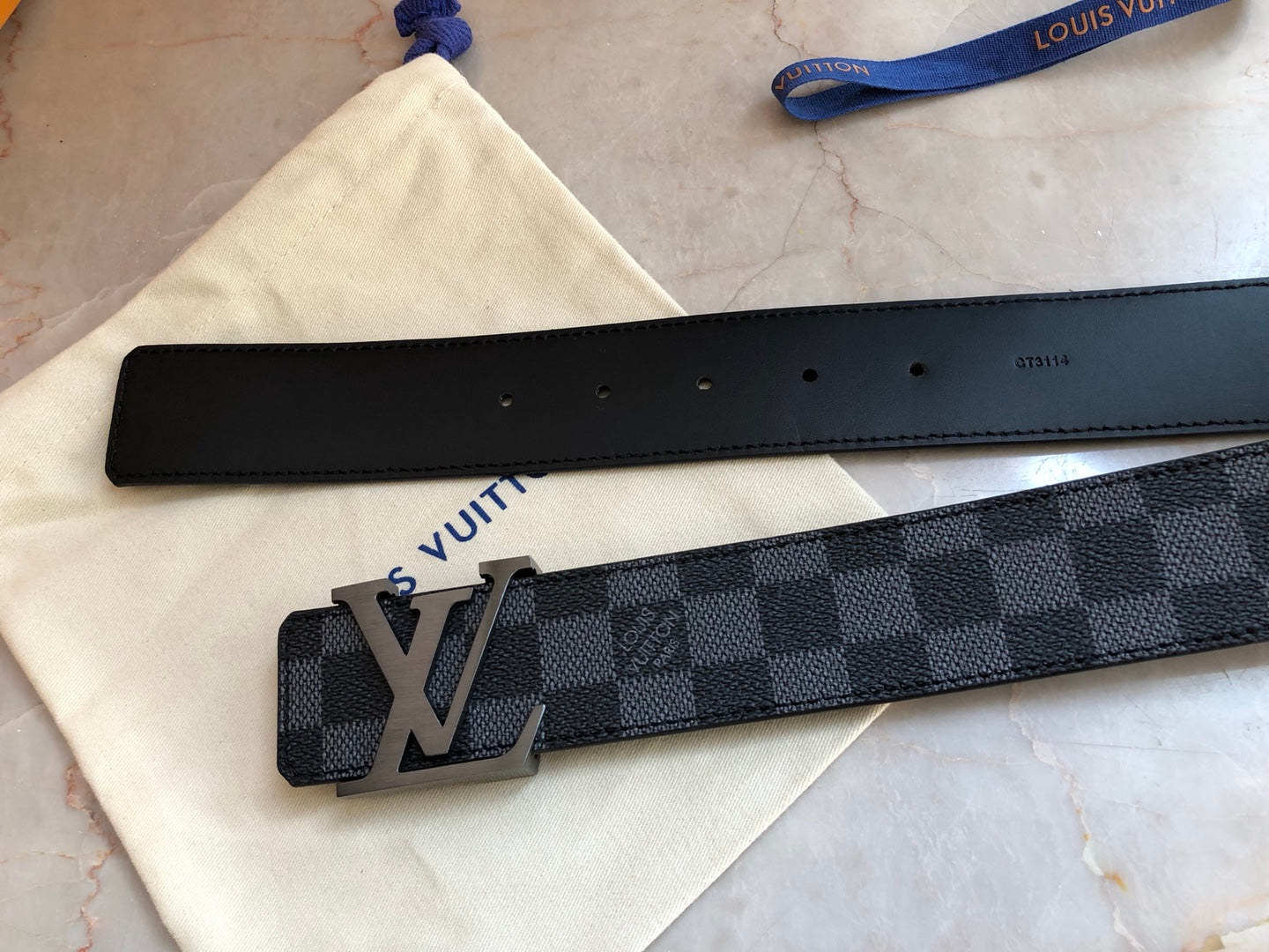 Louis Vuitton LV Initiales 40mm Reversible Belt - Damier Graphite Canvas with Matte Black Buckle, Men's Designer Accessory