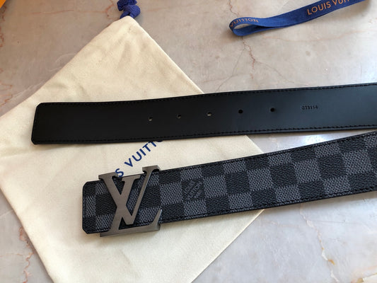 Louis Vuitton LV Initiales 40mm Reversible Belt - Damier Graphite Canvas with Matte Black Buckle, Men's Designer Accessory