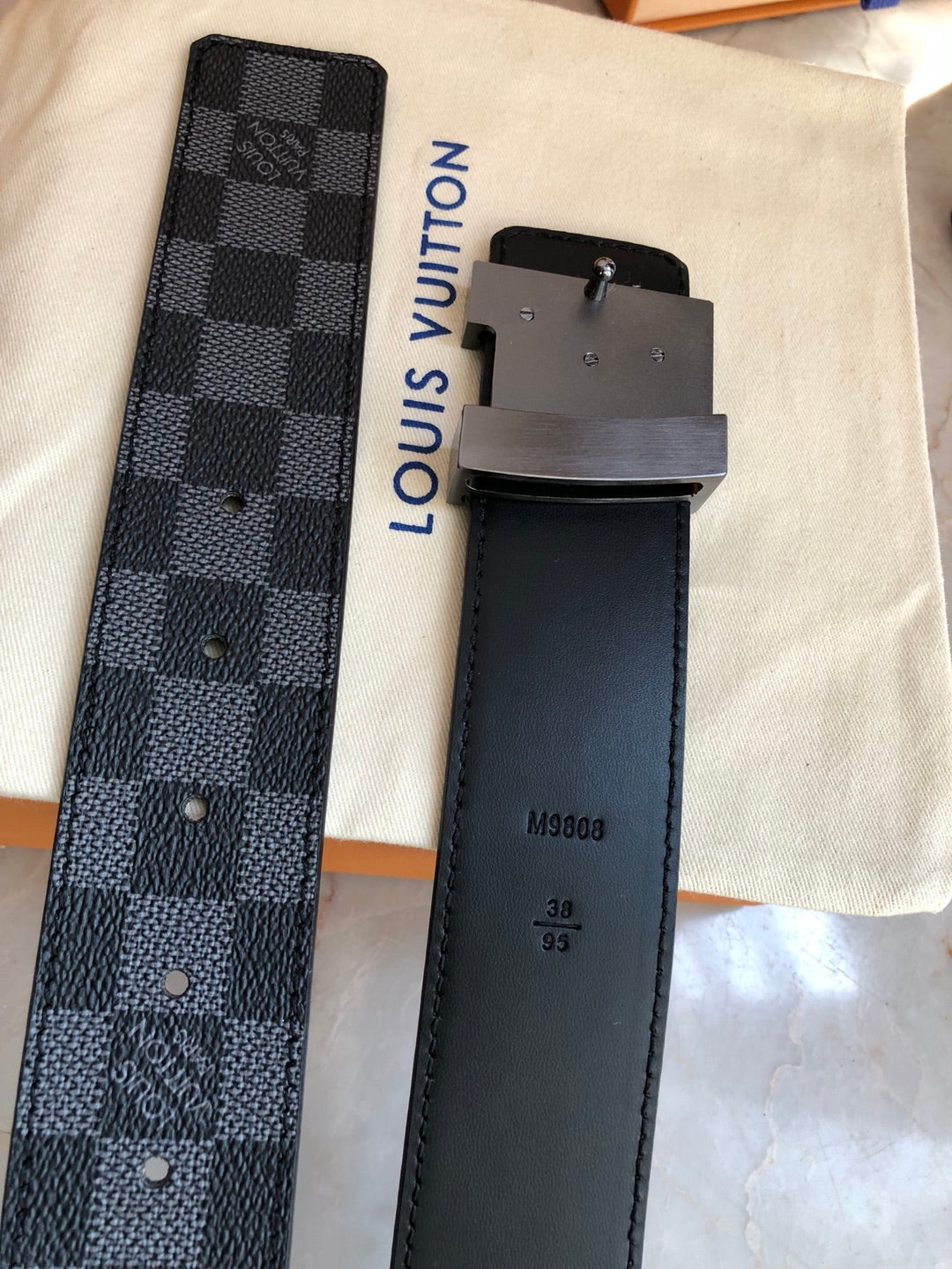 Louis Vuitton LV Initiales 40mm Reversible Belt - Damier Graphite Canvas with Matte Black Buckle, Men's Designer Accessory