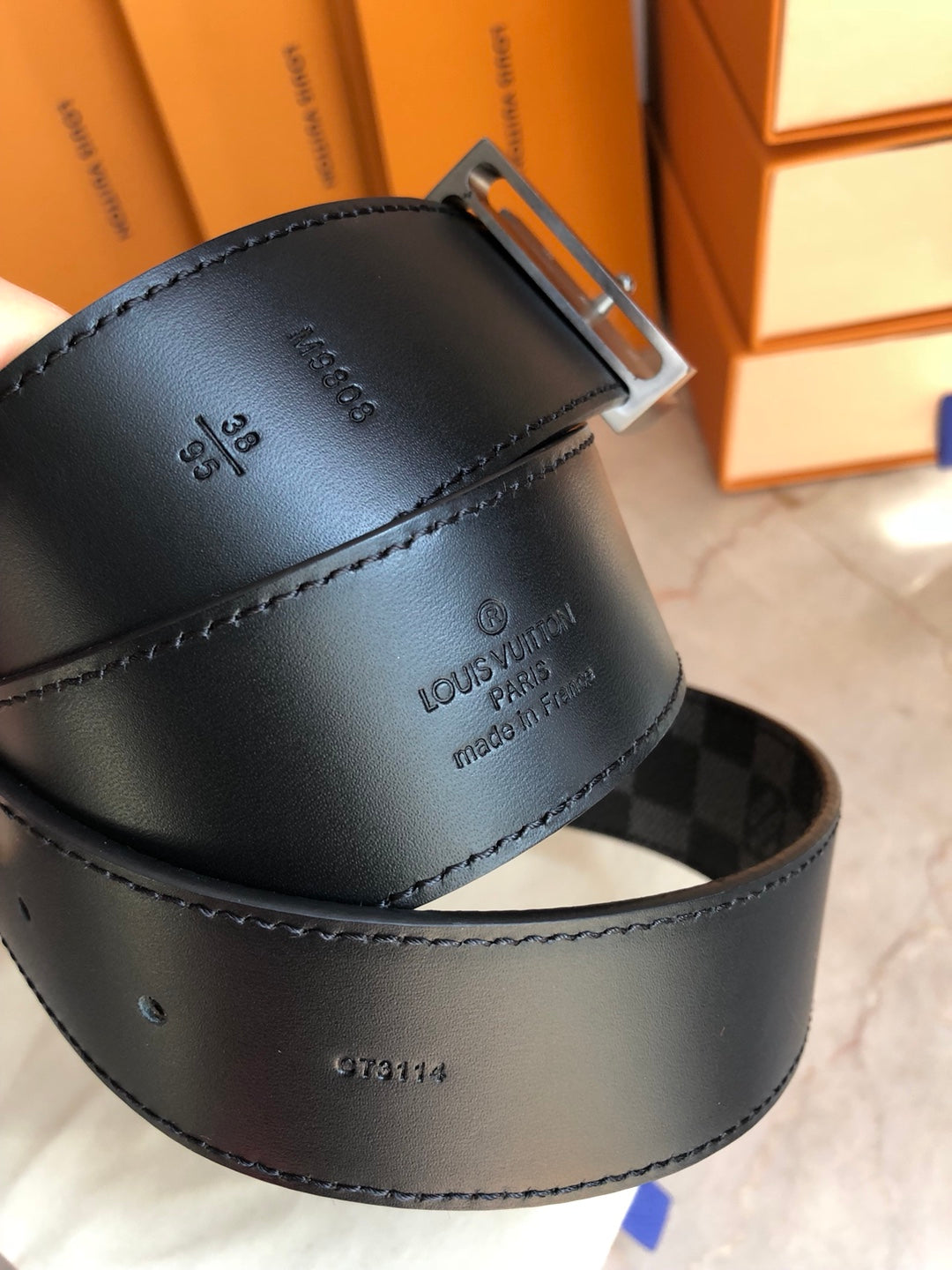 Louis Vuitton LV Initiales 40mm Reversible Belt - Damier Graphite Canvas with Matte Black Buckle, Men's Designer Accessory