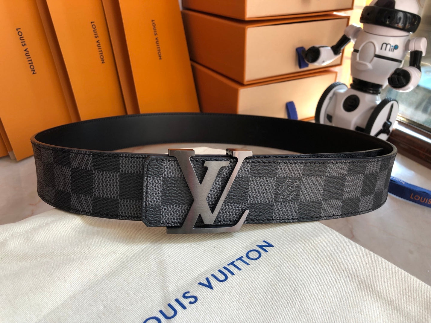 Louis Vuitton LV Initiales 40mm Reversible Belt - Damier Graphite Canvas with Matte Black Buckle, Men's Designer Accessory