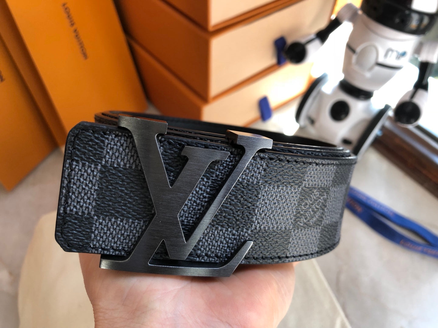 Louis Vuitton LV Initiales 40mm Reversible Belt - Damier Graphite Canvas with Matte Black Buckle, Men's Designer Accessory