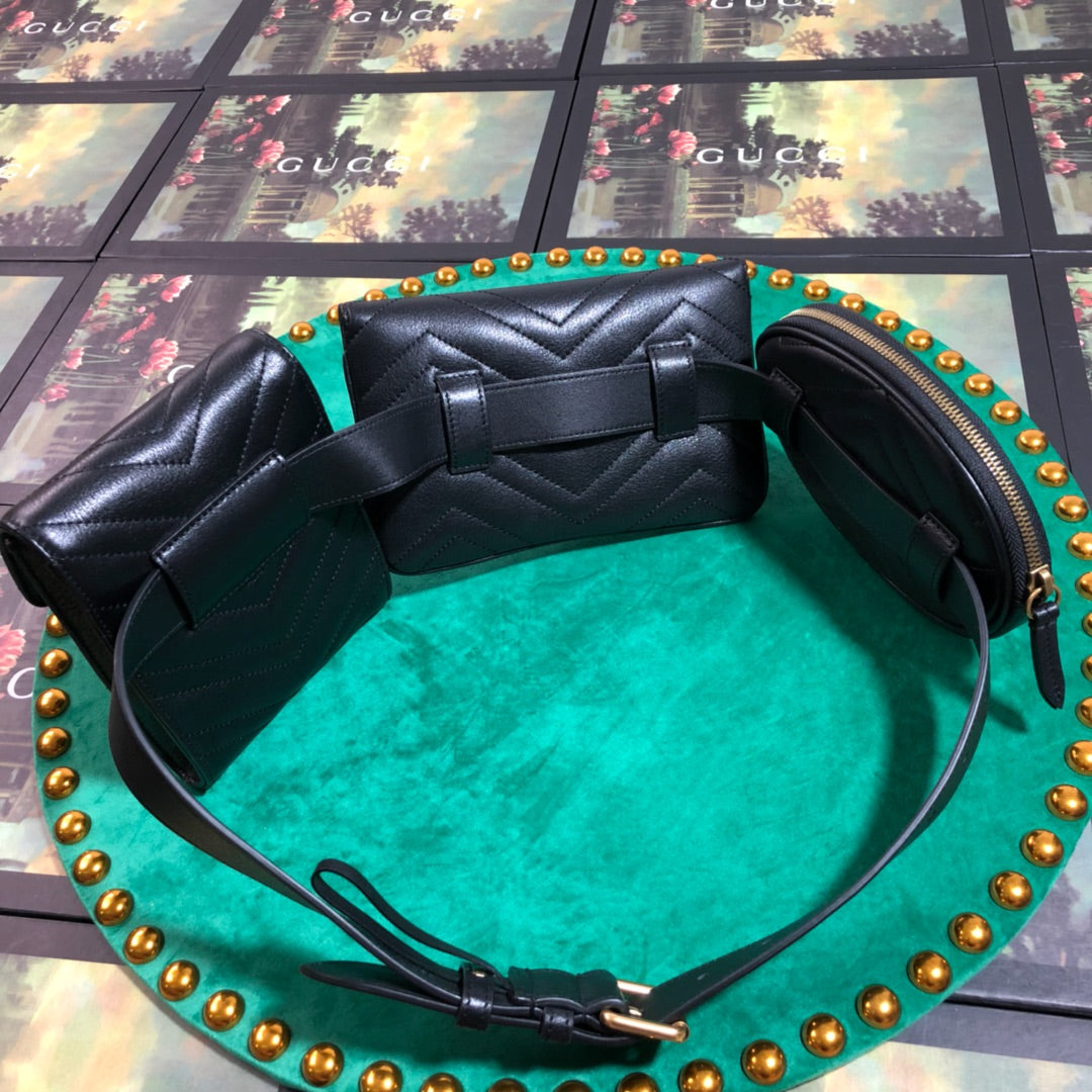 Gucci GG Marmont Matelassé Multi-Pouch Belt Bag in Black Leather