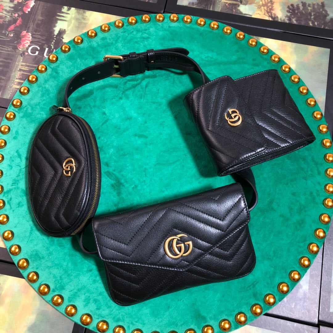 Gucci GG Marmont Matelassé Multi-Pouch Belt Bag in Black Leather