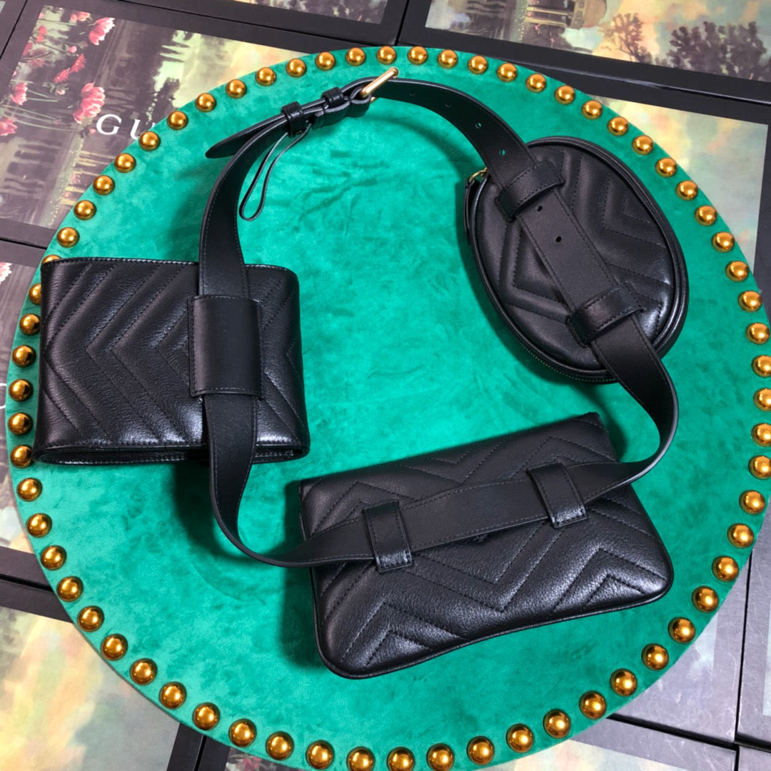 Gucci GG Marmont Matelassé Multi-Pouch Belt Bag in Black Leather