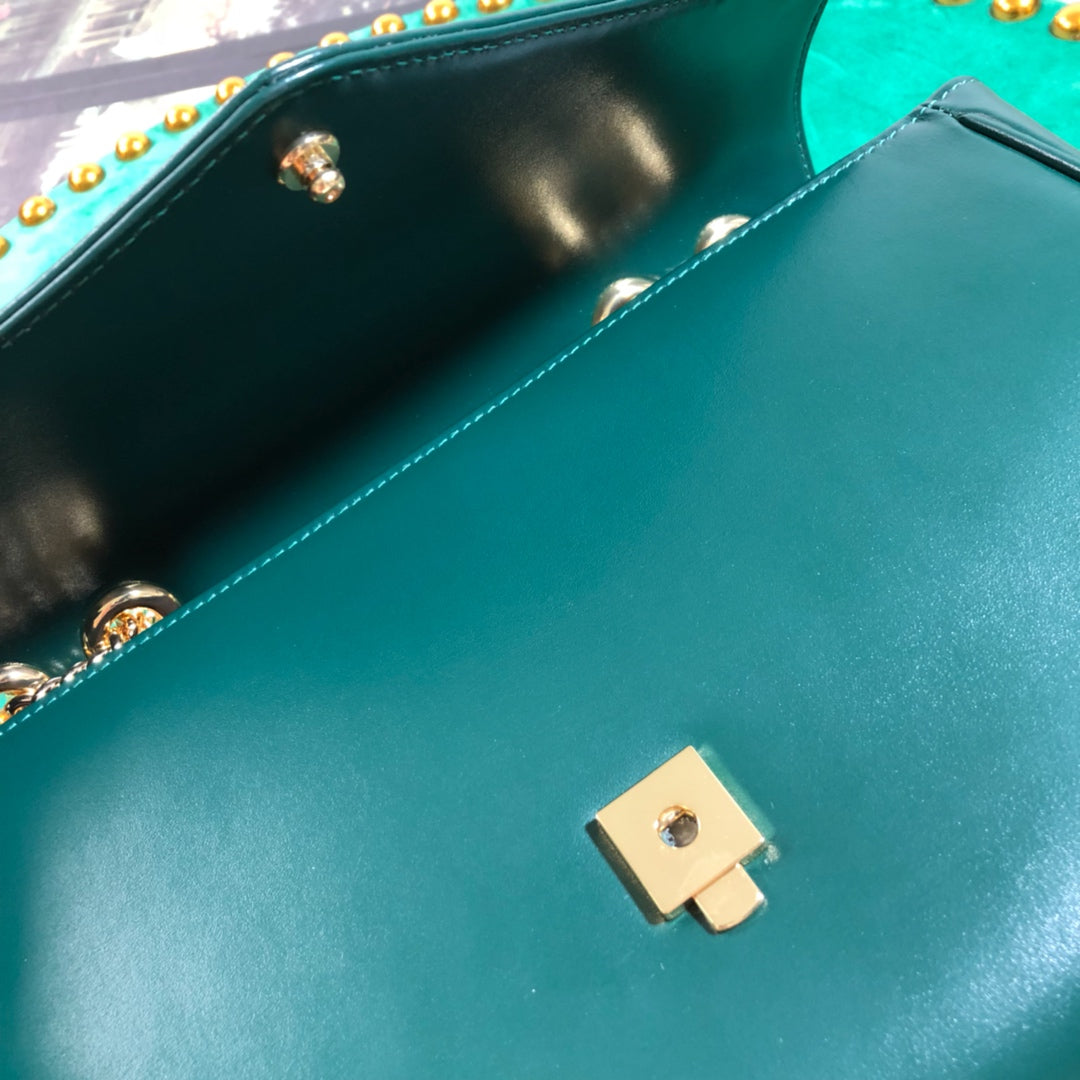 Gucci Rajah Small Shoulder Bag Dark Green Leather with Tiger Head