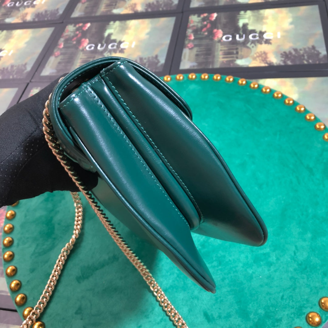 Gucci Rajah Small Shoulder Bag Dark Green Leather with Tiger Head