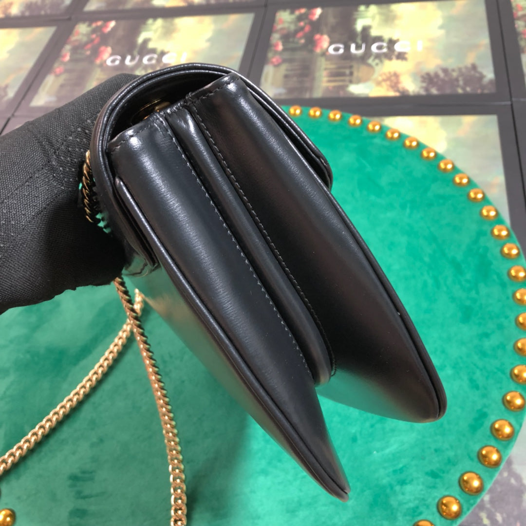 Gucci Rajah Medium Shoulder Bag - Black Leather with Tiger Head &amp; Horsebit
