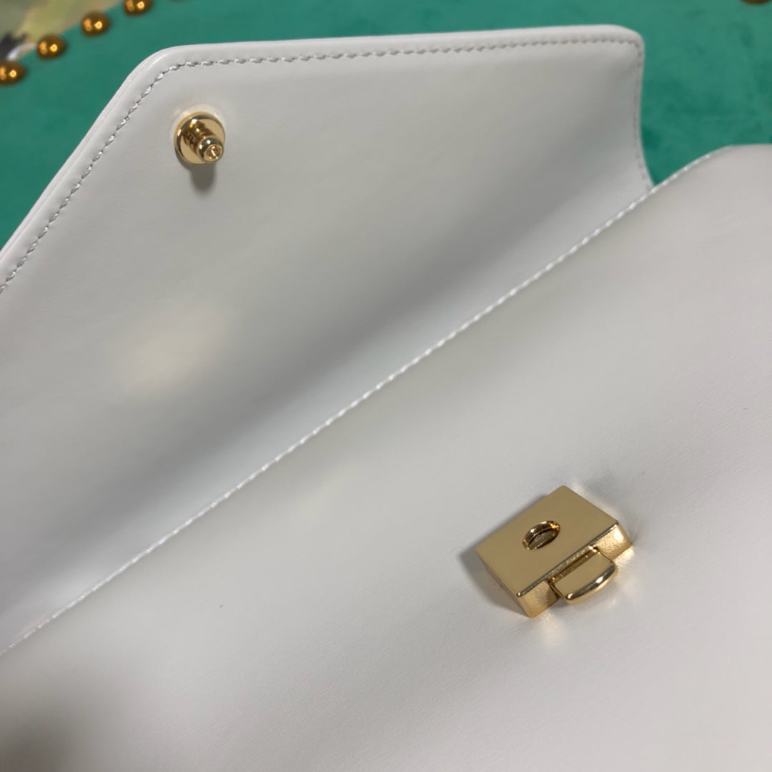 Gucci Rajah Small White Leather Shoulder Bag with Horsebit and Tiger Head