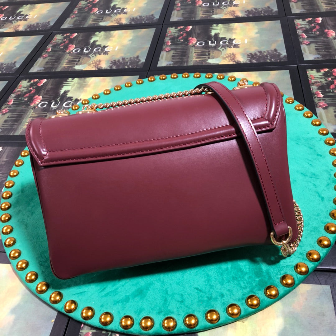 Gucci Rajah Medium Burgundy Leather Shoulder Bag with Tiger Head