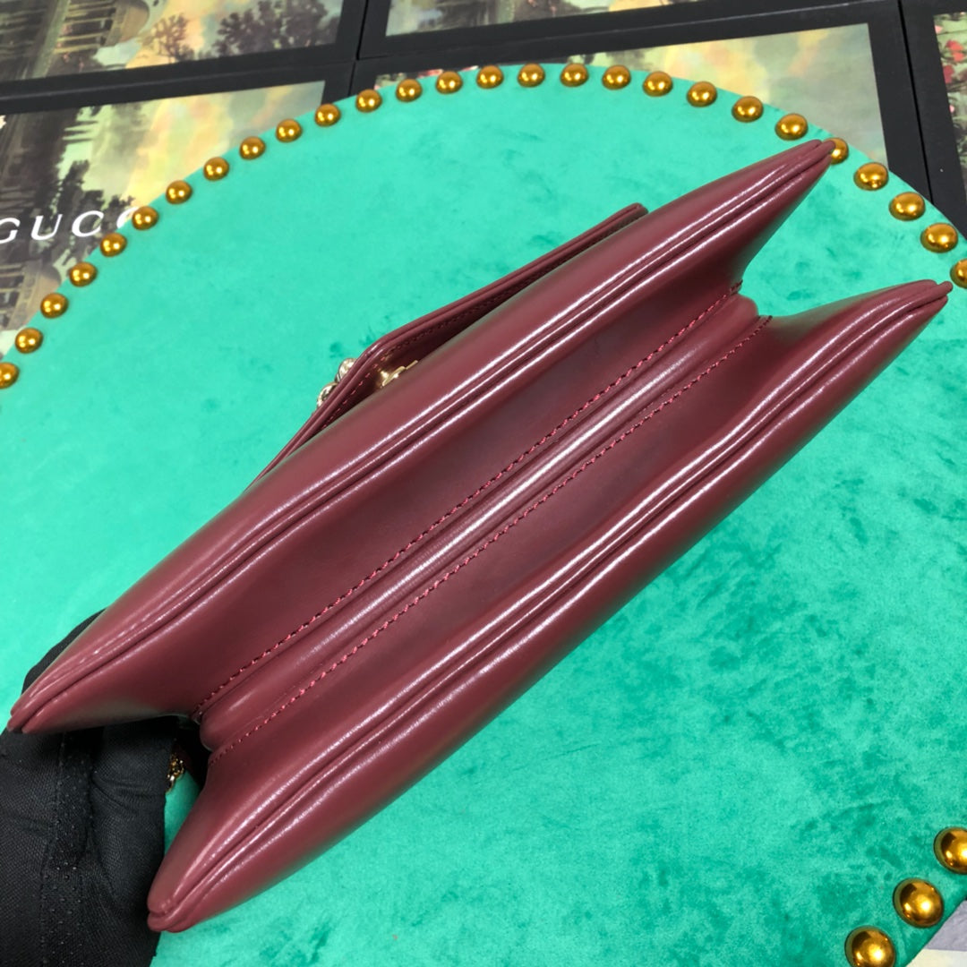 Gucci Rajah Medium Burgundy Leather Shoulder Bag with Tiger Head
