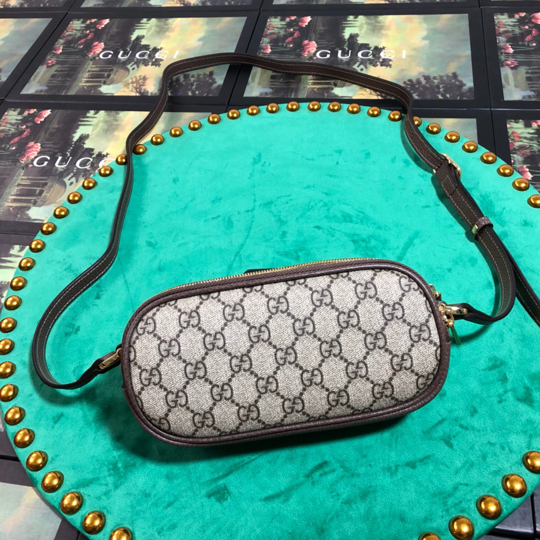 Gucci Retro Monogram Canvas Mini Crossbody Bag with Web Stripe Detail
