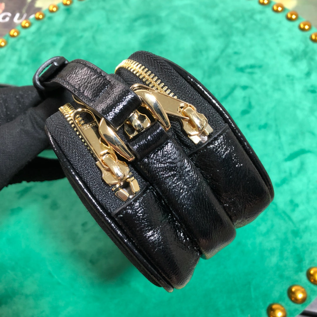 Gucci Black Canvas Crossbody Bag with Web Stripe and Gold Emblem