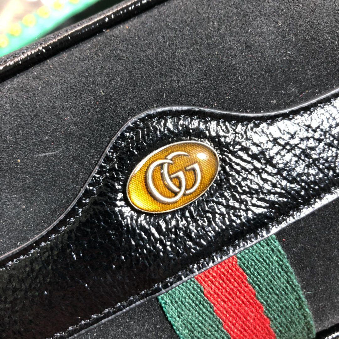 Gucci Ophidia Small Shoulder Bag in Black Suede and Patent Leather