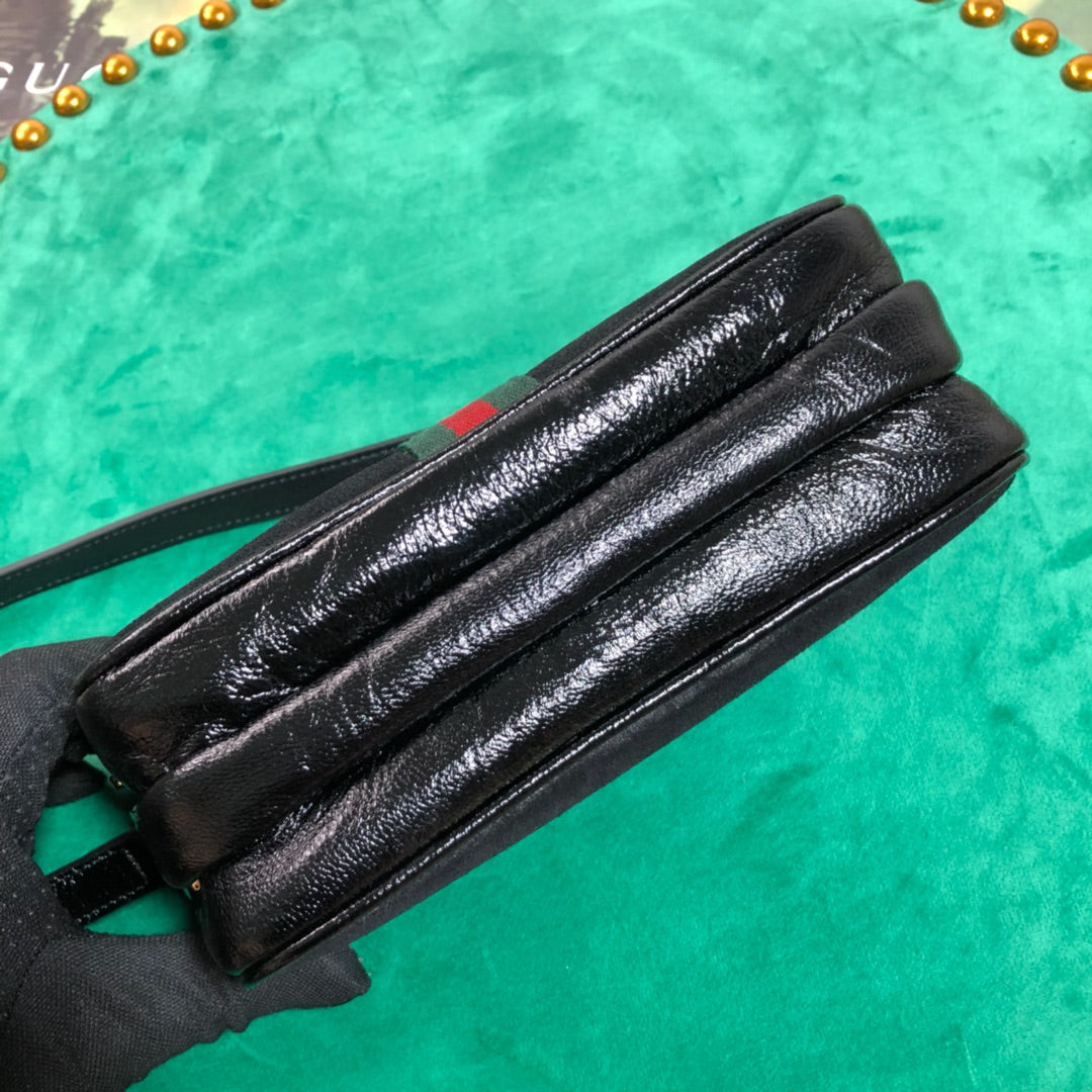 Gucci Ophidia Small Shoulder Bag in Black Suede and Patent Leather